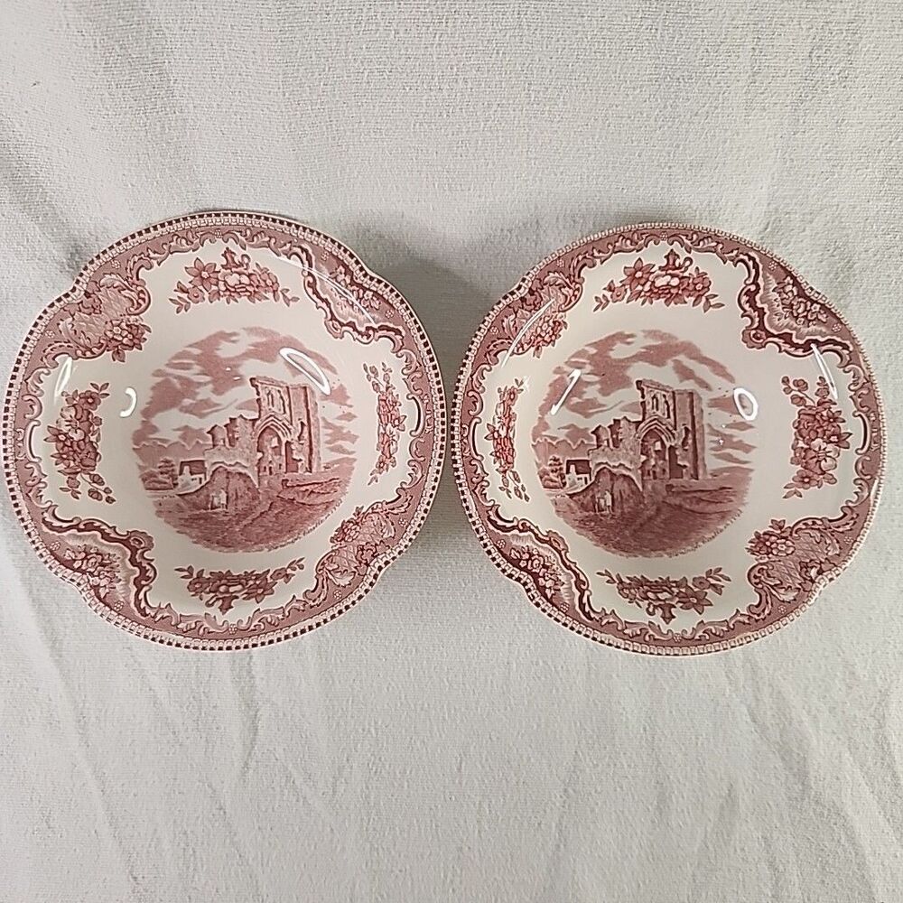 China Johnson Bros Deningh Castle Pink 6" Cereal Bowls England Vintage Set Of 2
